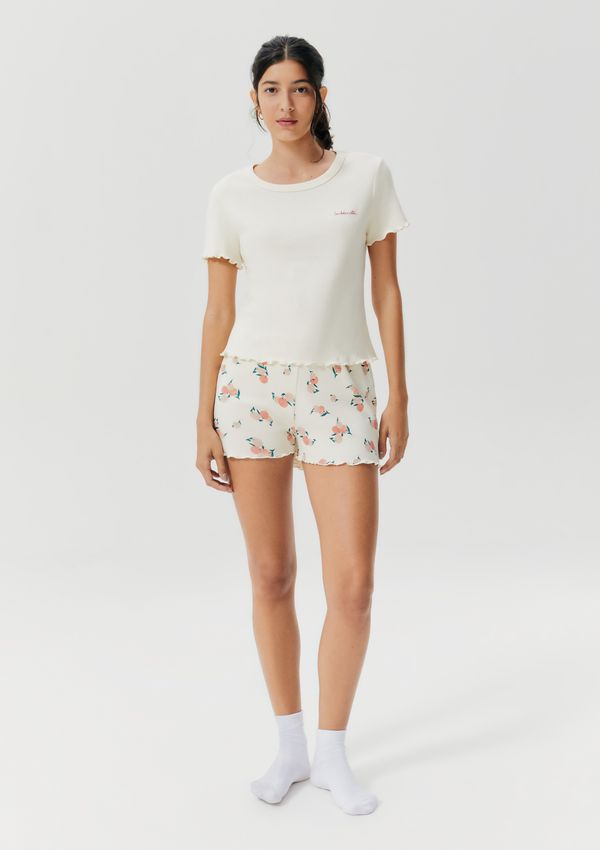 Pijama Curto Feminino Estampado - Off white XP