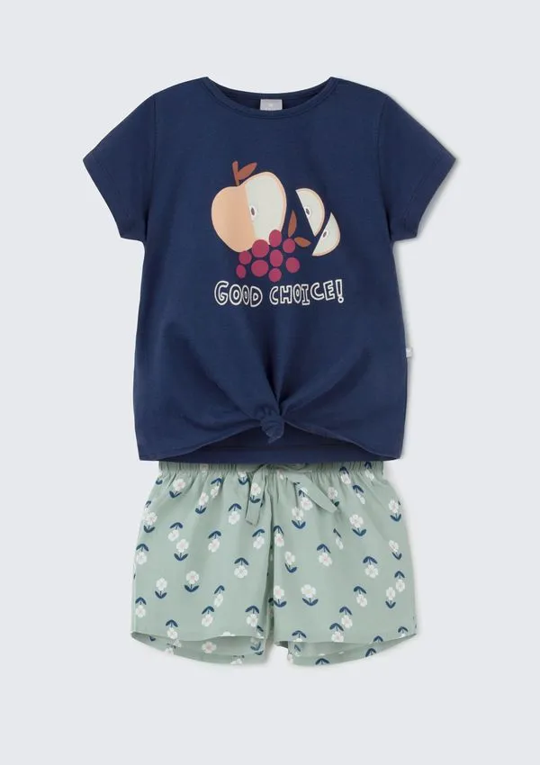 Conjunto Curto Infantil Menina Estampado - Azul 008