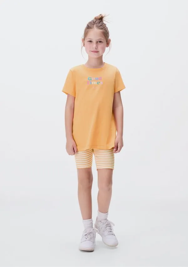 Conjunto Infantil Menina Curto Com Estampa - Laranja 006