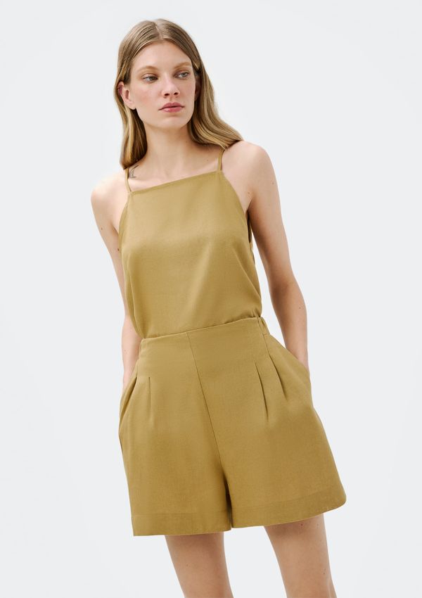 Shorts Feminino Cintura Alta Alfaiataria - Caqui M