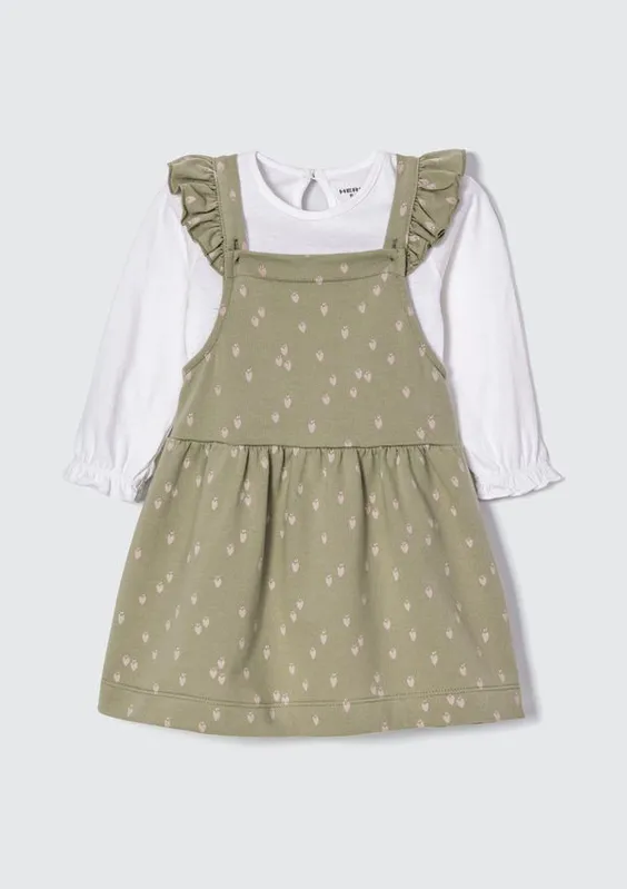Conjunto Bebê Menina Body E Salopete Em Moletom Estampado - Verde 24M