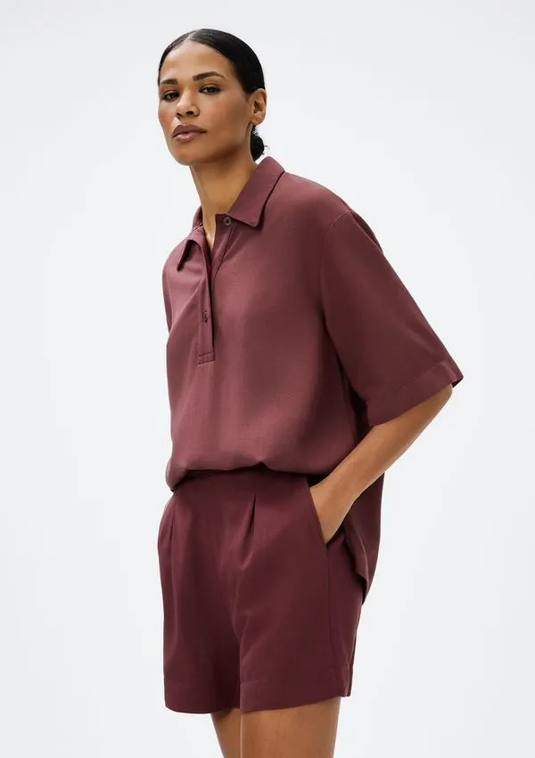 Camisa Polo Feminina Em Viscose Creponada - Vinho P