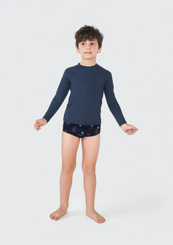 Camiseta Infantil Unissex Manga Longa Com Proteção Solar - Azul 014