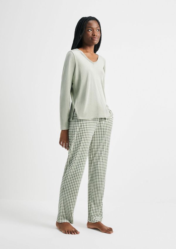 Pijama Longo Feminino Estampado Em Plush - Verde XG