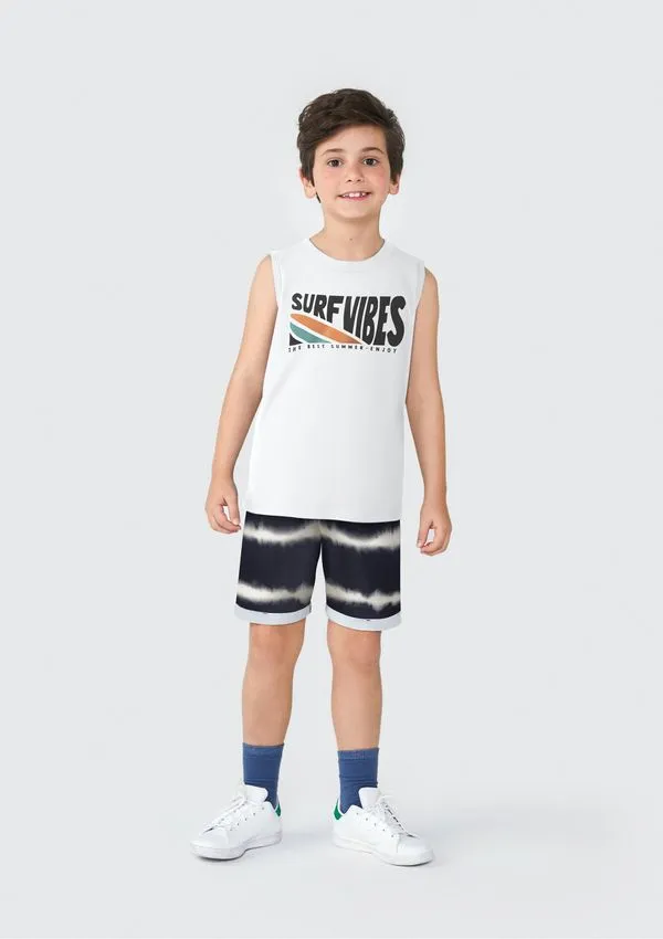 Conjunto Curto Infantil Menino Com Estampa - Off white 014