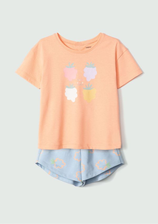 Conjunto Curto Infantil Menina Toddler Estampado - Laranja 003