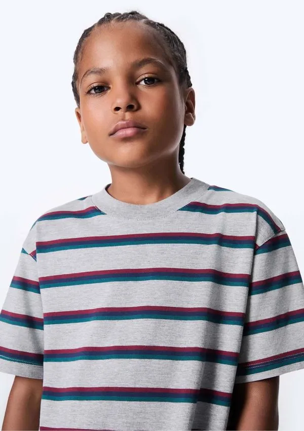 Camiseta Infantil Oversized Em Tecido Fio Tinto - Cinza 014