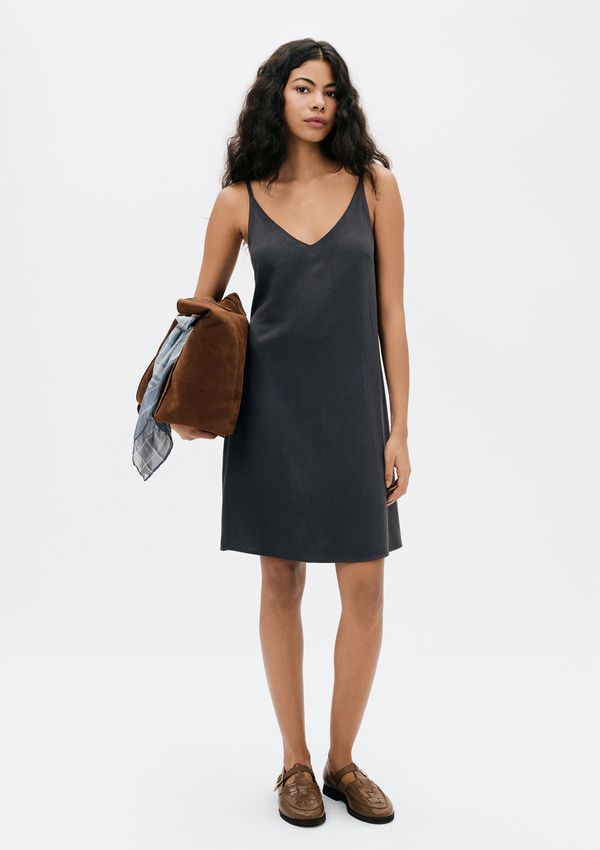 Vestido Curto Em Viscolinho - Cinza M