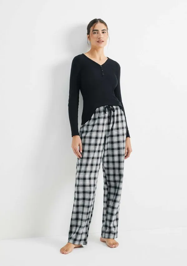 Pijama Longo Feminino Estampado - Preto M