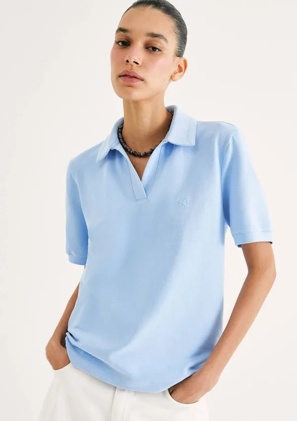 Camisa Polo Feminina Em Piquet - Azul XP