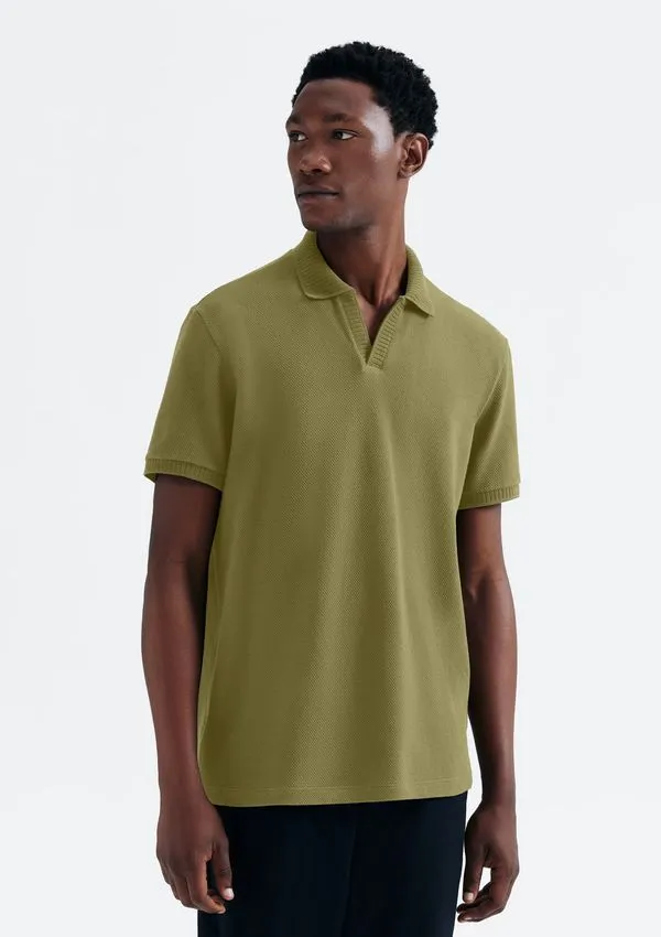 Camisa Polo Masculina Manga Curta Texturizada - Verde M