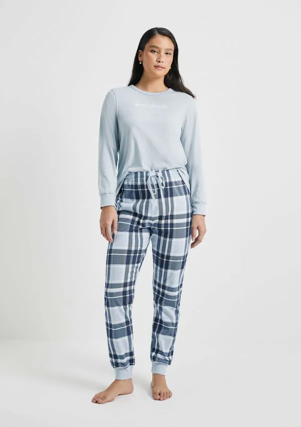 Pijama Longo Feminino Comfort Estampado - Azul P