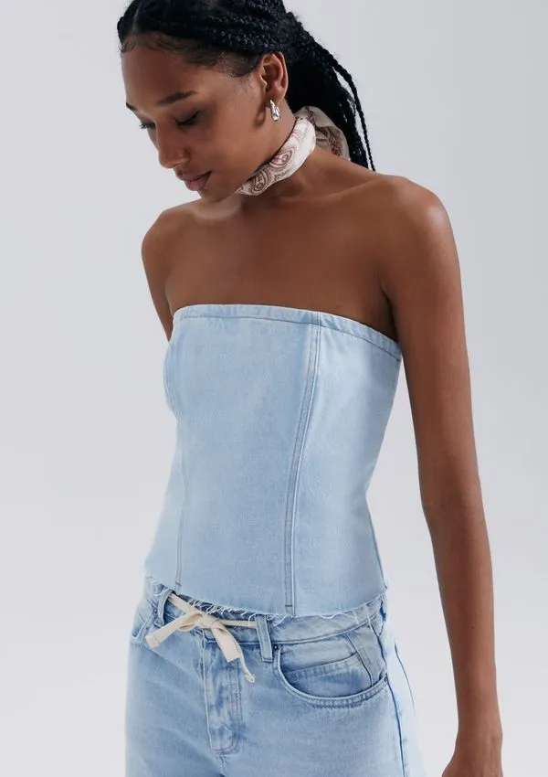 Top Jeans Sem Alças - Azul XP