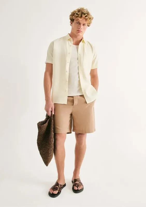 Bermuda Masculina Reta Texturizada - Bege XXG