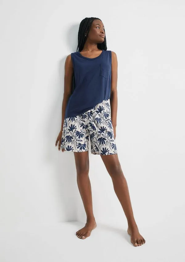 Pijama Curto Feminino Amplo Estampado - Azul XXG