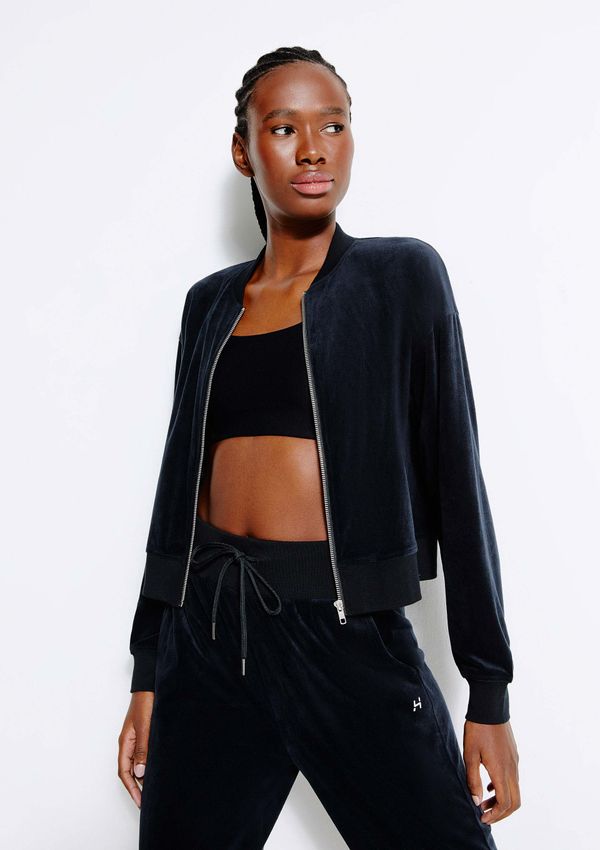 Jaqueta Esportiva Feminina Bomber Em Plush - Preto XG