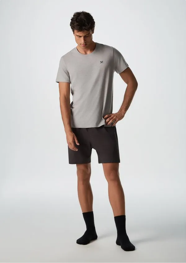 Pijama Curto Masculino Com Bordado - Cinza XG