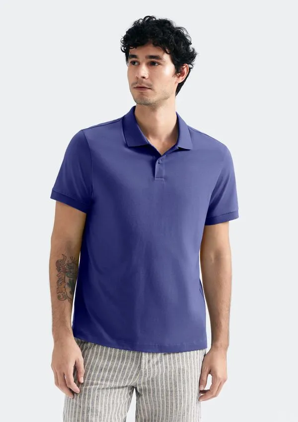 Camisa Polo Básica Masculina Manga Curta Pima - Azul XG