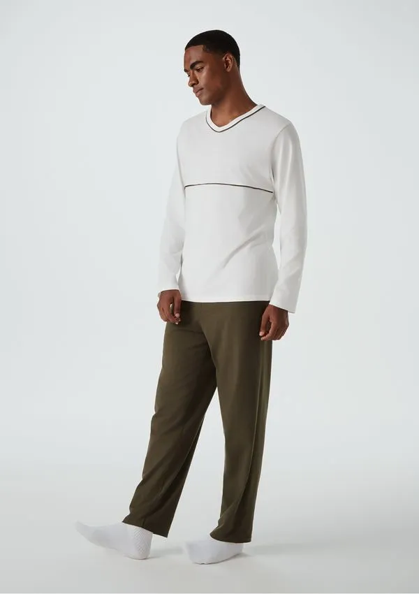 Pijama Masculino Longo Com Decote V - Verde M