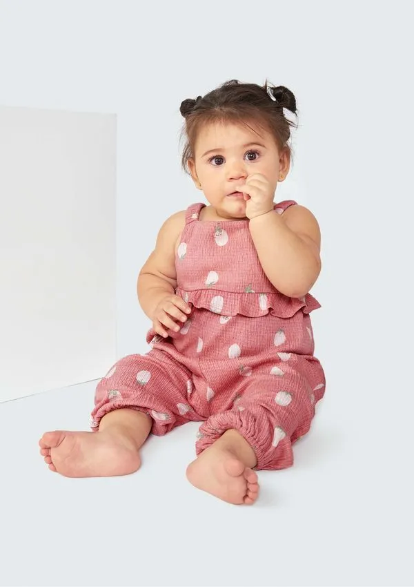 Macacão Regata Bebê Menina Estampado - Rosa 12M