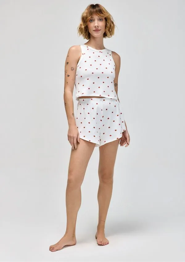 Pijama Curto Feminino Estampado Em Ribana - Off white XG