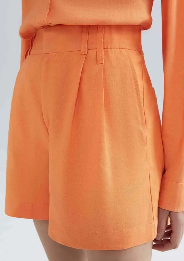 Shorts Feminino De Alfaiataria Em Linho - Laranja 038