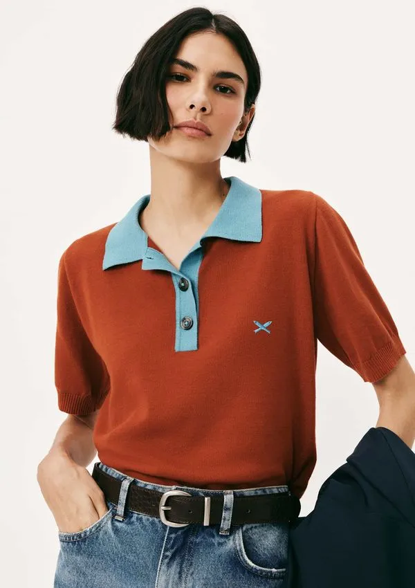 Blusa Polo Feminina Em Tricô - Laranja XP