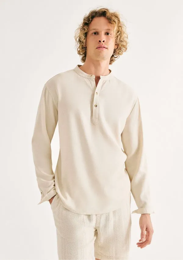 Camisa Bata Masculina Em Viscolinho - Creme XXG
