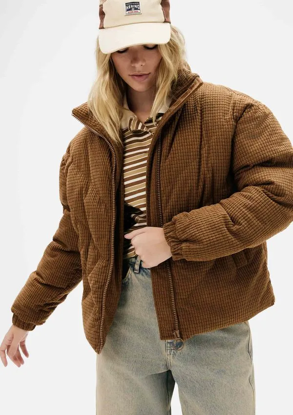 Jaqueta Feminina Bomber em Veludo Cotelê - Marrom G