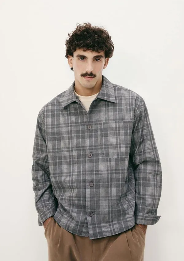 Camisa Masculina Overshit Xadrez - Cinza XG
