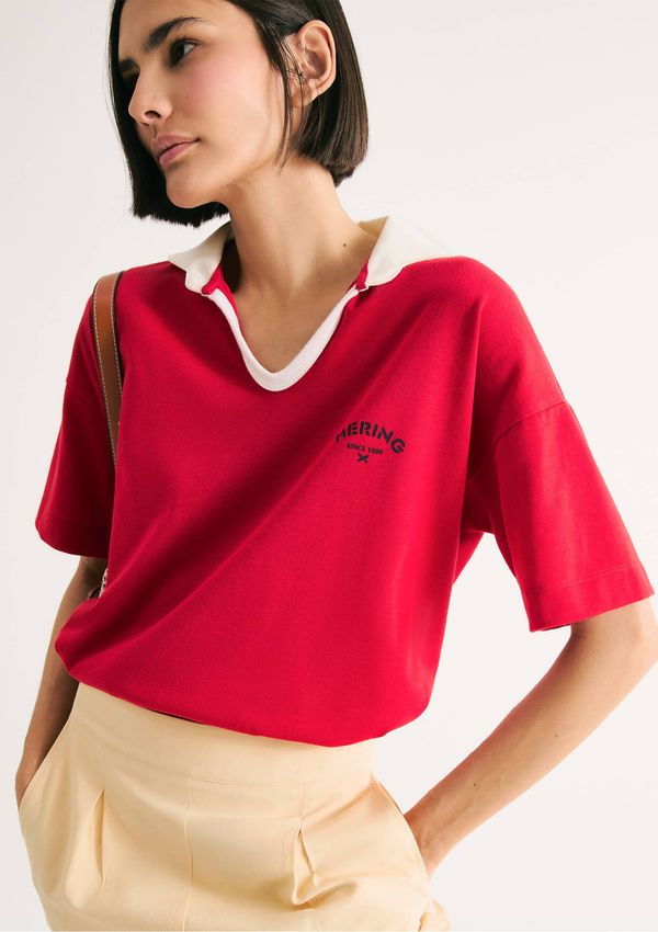 Camisa Polo Feminina Oversized Em Malha Binada - Vermelho M