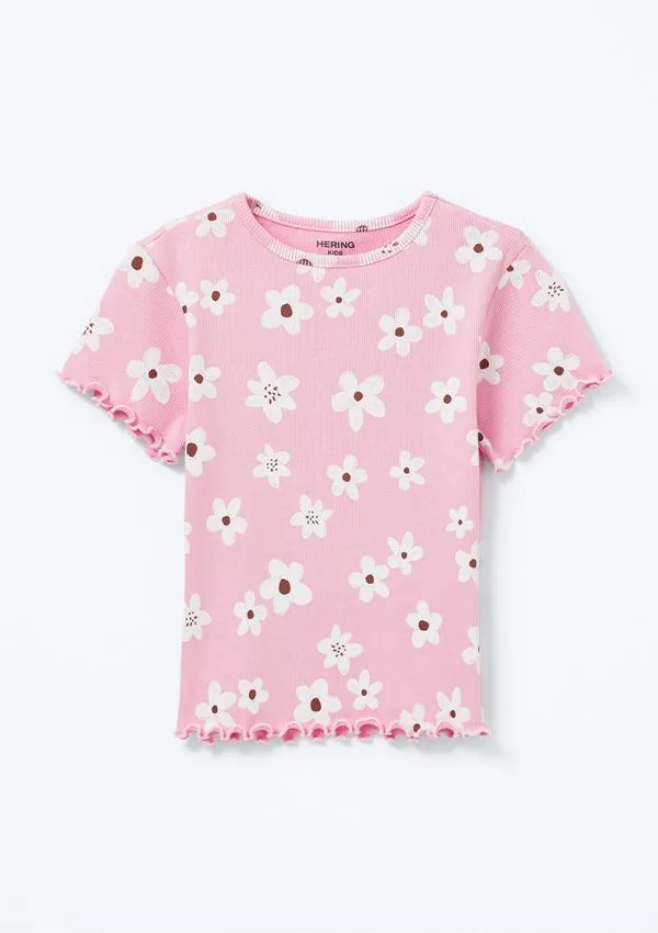 Blusa Infantil Menina Manga Curta Em Ribana Estampada - Rosa 004