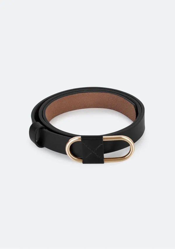 Cinto Feminino Em Couro Com Fivela Oval - Preto P