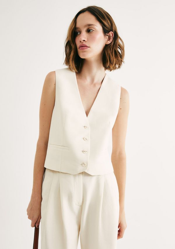Colete Feminino Decote V Com Linho - Creme M