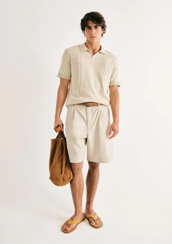 Bermuda Masculina Reta Em Sarja - Bege 050