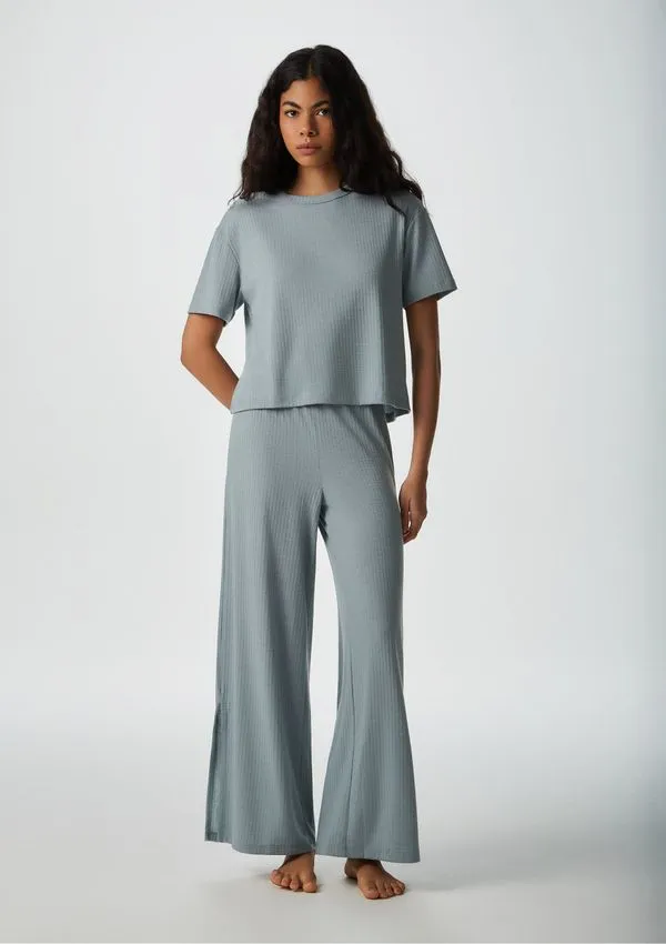 Pijama Longo Feminino Canelado - Verde G