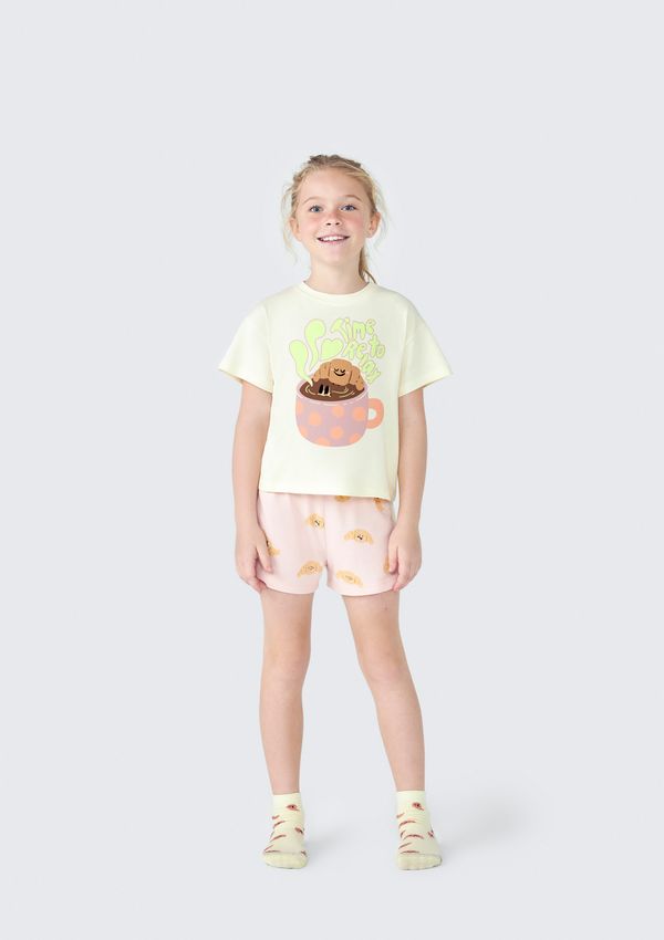 Pijama Infantil Menina Curto Com Estampa Que Brilha no Escuro - Amarelo 012
