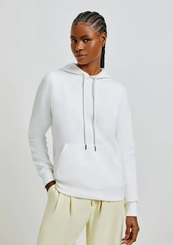 Blusão Básico Feminino Com Capuz Em Moletom Peluciado - Off white G
