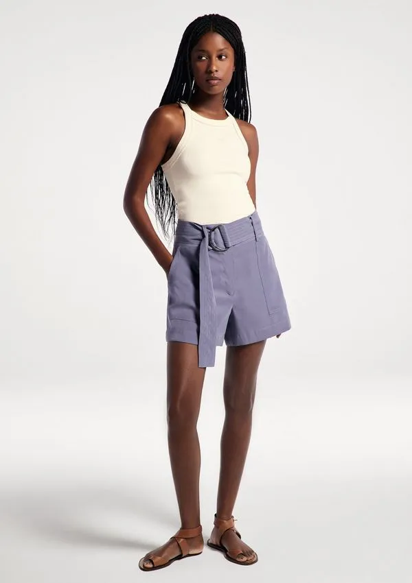Shorts Feminino Com Cinto Peach Touch - Cinza 038