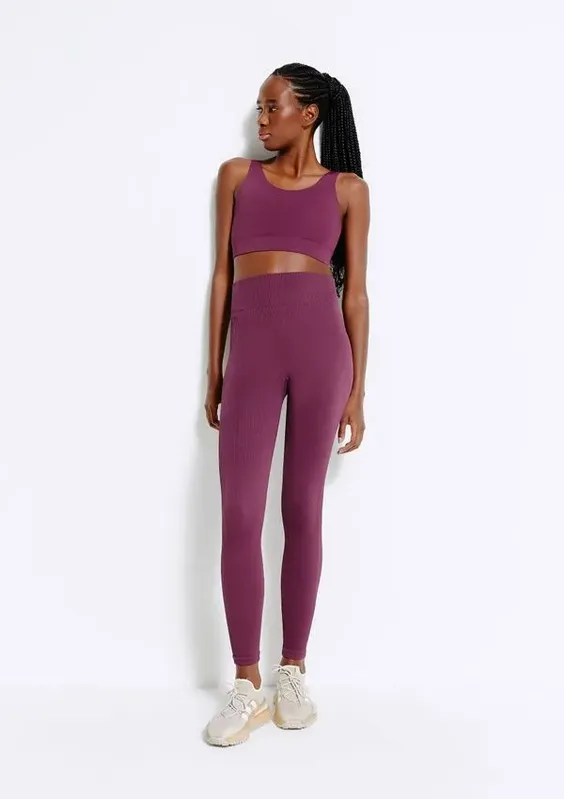 Calça Legging Feminina Canelada Sem Costura - Vinho G