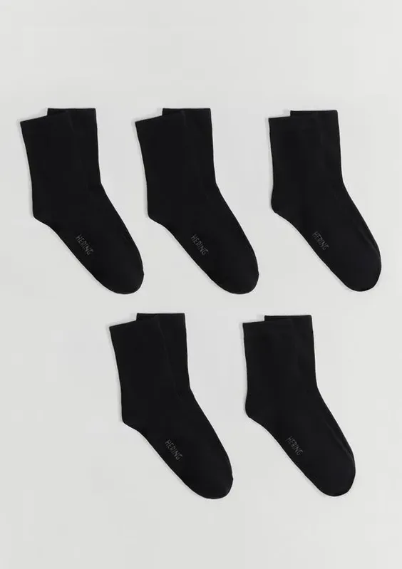 Kit 5 Pares De Meias Unissex Cano Médio - Preto P