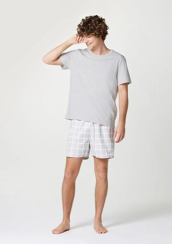 Pijama Masculino Curto Em Malha De Algodão - Branco P