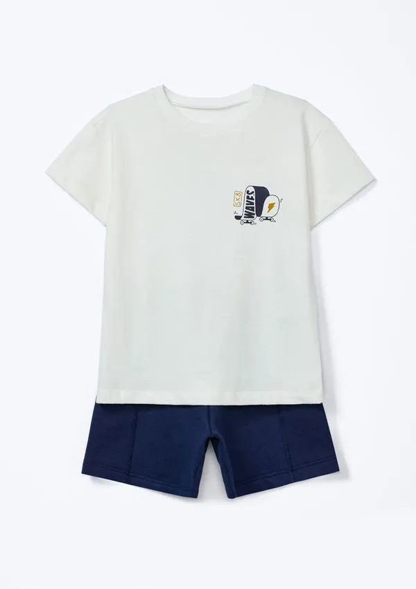 Conjunto Curto Infantil Menino Com Estampa - Off white 003