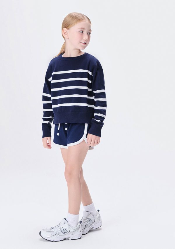 Blusão Em Tricô Infantil Menina Listrado - Azul 006