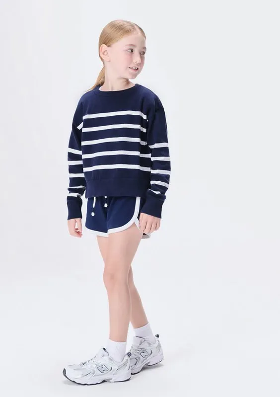 Blusão Em Tricô Infantil Menina Listrado - Azul 006
