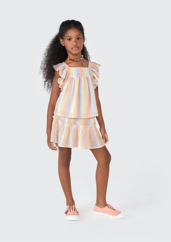 Blusa Regata Infantil Menina Com Babados - Laranja 014