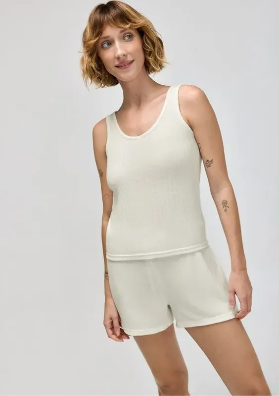 Regata Feminina Em Tricô - Off white P