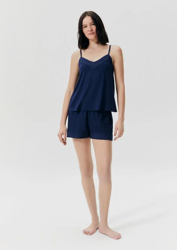 Pijama Feminino Curto Em Viscose - Azul XP