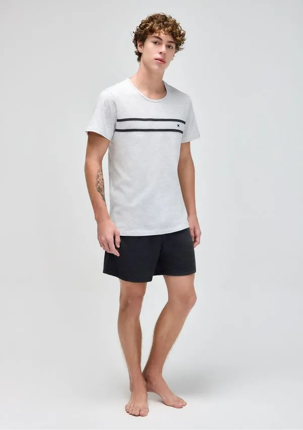 Pijama Curto Masculino Em Algodão - Preto G