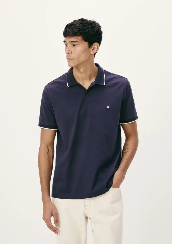 Camisa Polo Básica Masculina Super Cotton Com Bordado - Azul XXG